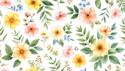 Seamless Summer Floral Pattern with Colorful Flowers – Tropical Nature Background Design
