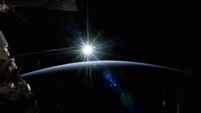Real NASA ISS footage - orbital sunset: white sun rays near ISS. The International Space Station.
Source material was provided by NASA.
Color correction was done, noise was removed and slowed down.