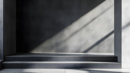 Obraz premium Dark gray concrete wall with a two-step platform.