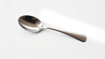 A stainless steel spoon on a white surface