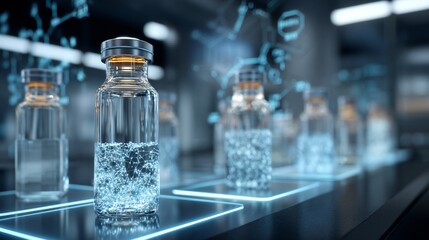 Illuminated Glass Vials with Network Pattern Medical Research Lab Science Experiment