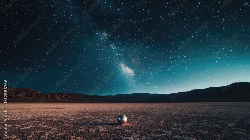 Wall mural a glowing x-terrestrial object hovering above a remote, barren landscape under a starry sky.