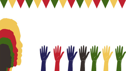 Juneteenth Freedom Day Celebration. Juneteenth Celebration Banner with Diverse Silhouettes and Raised Hands