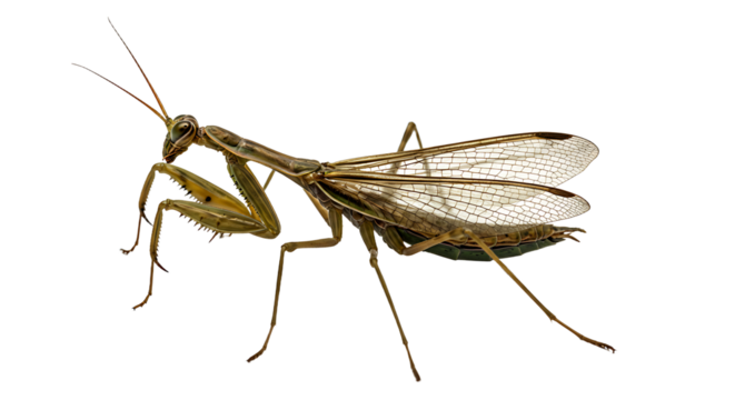 Detailed Praying Mantis with Translucent Wings and Spiked Forelegs