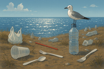 garbage that pollutes the sea. world environment day concept