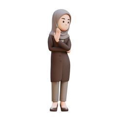 3D muslim business woman character showing refusal stop sign