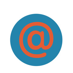 Obraz premium At Symbol Icon: Orange Email Sign on Blue Round Background