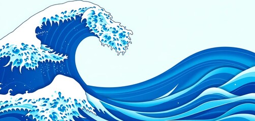 Abstract blue wave pattern evokes Japanese ocean, sea, and wave motifs, image, aqua