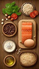 Culinary Ingredients Freshly Arranged upon Wooden Surface