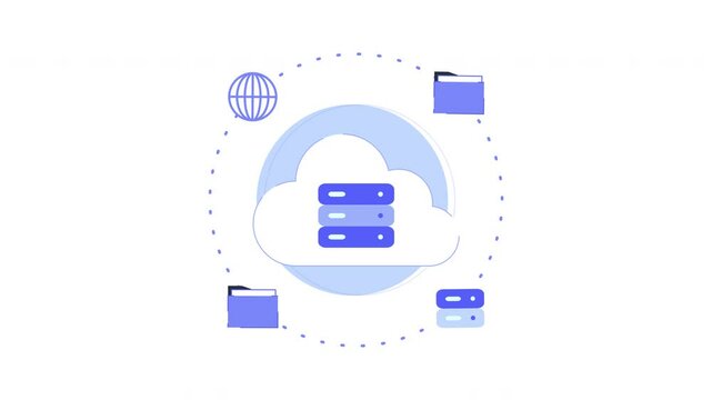 Cloud sync icon animation vector servers. Ideal for technology presentations, cloud computing concepts, and digital collaboration materials.