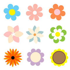 Set of Cute Flat Design Flowers. Vector design elements.