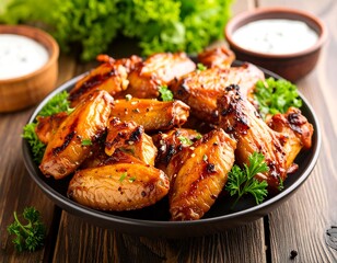 Fototapeta premium Crispy chicken wings with dipping sauce