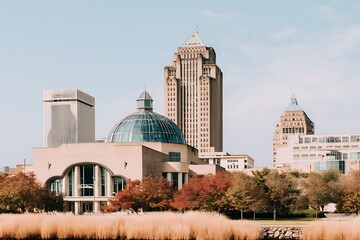 Tulsa skyline with autumn colored trees