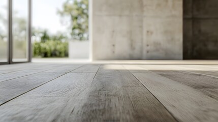 Naklejka premium Light gray wooden flooring in a modern space.