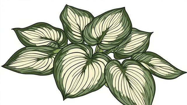 Artistic Illustration of Hosta Plant with Detailed Veins on White Background