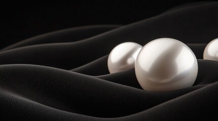 A cluster of pearls resting elegantly on a black velvet surface.