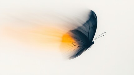 A translucent shimmering butterfly flying through the mist.