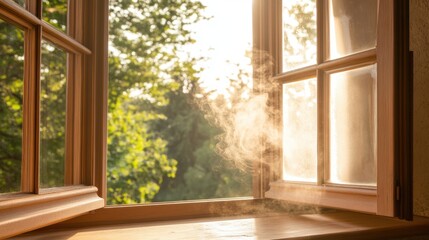 A refreshing breeze blowing through an open window on a warm spring day.