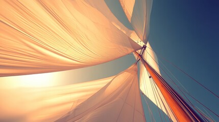 A gentle breeze causing the sails of a boat to flutter in the wind.