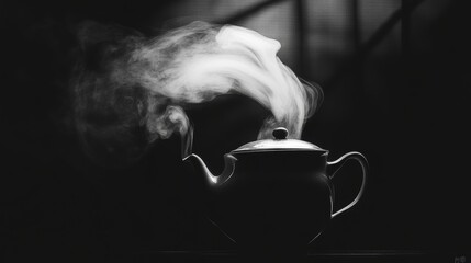 Soft vapor escaping from an open teapot as steam rises into the air.