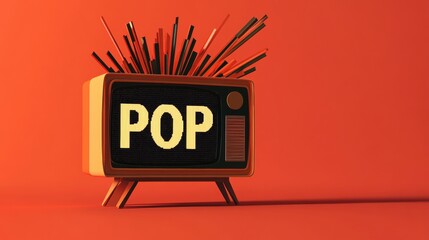 A retro television screen with pixelated "POP" text in bold letters.