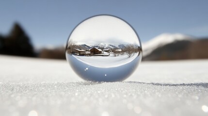 A snow globe capturing a serene winter village scene inside.