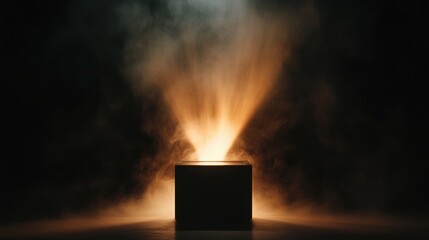 A film projector casting a flickering light onto a blank wall.