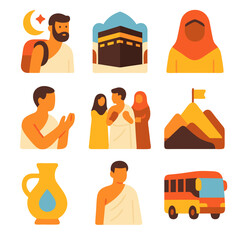 Hajj icon pack for hajj pilgrimage symbols. Ideal for graphic design projects, social media posts, presentations, and educational materials.