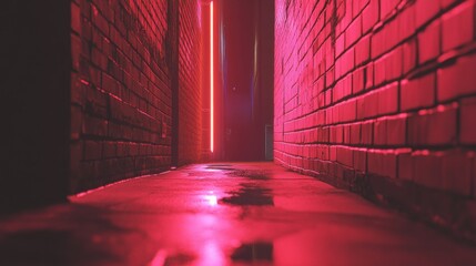 A glowing neon sign lighting up a dark alleyway.