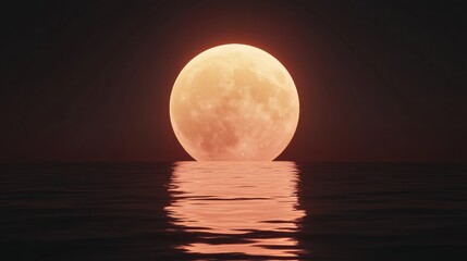 A glowing moon casting light over a tranquil ocean at night.