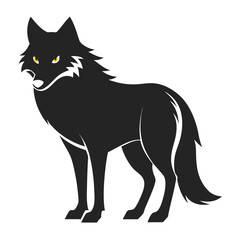 black wolf silhouette with piercing yellow eyes vector illustration