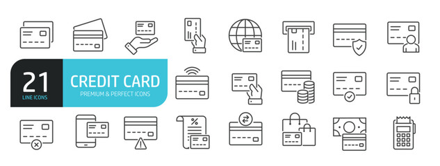 Set of line icons related to credit card, payment, bank. Editable stroke. Outline icons collection. Vector illustration stock illustration
