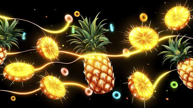 Vibrant Pineapple Animation Glowing Fruit and Candy Rings