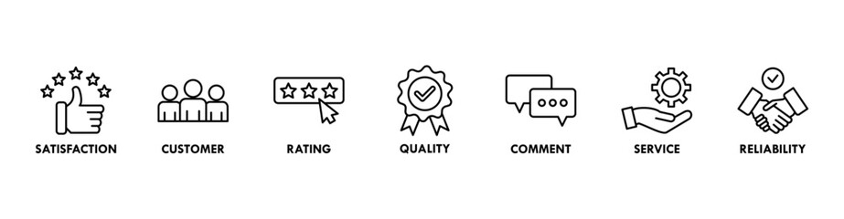 Feedback banner web icon vector illustration concept with icon of satisfaction, customer, rating, quality, comment, service and reliability