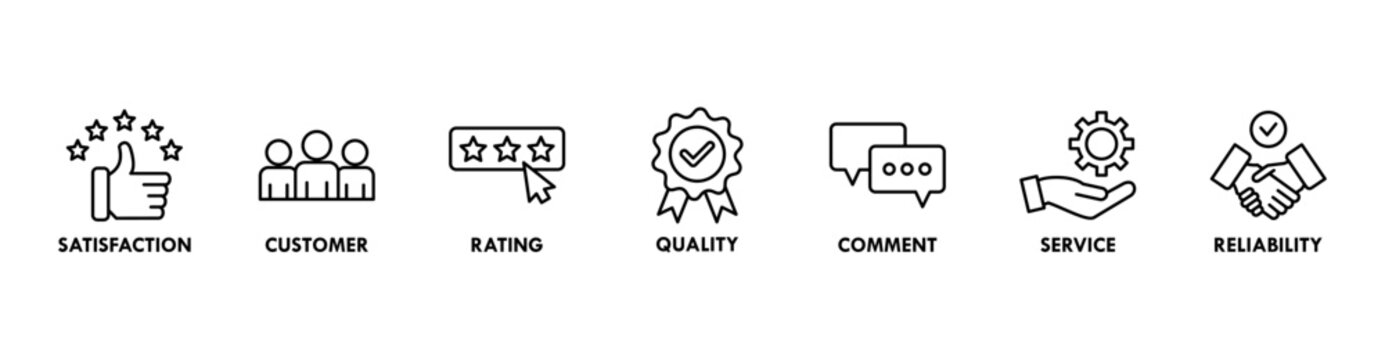 Feedback banner web icon vector illustration concept with icon of satisfaction, customer, rating, quality, comment, service and reliability