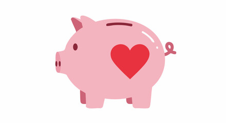 Charity donation concept pink piggy bank with heart illustration for savings and love themed financial concepts and valentine's day gift