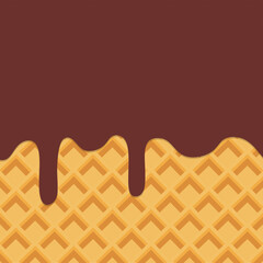 Chocolate Melted on Wafer Background. Melted ice cream drop on ice cream cone texture background. 