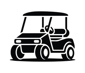 Golf Cart Vector Silhouette Front View Illustration, Black Golf Cart Icon, Minimal Golf Vehicle Silhouette, Golf Buggy Transport Icon.