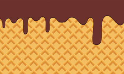 Chocolate Melted on Wafer Background. Melted ice cream drop on ice cream cone texture background. 