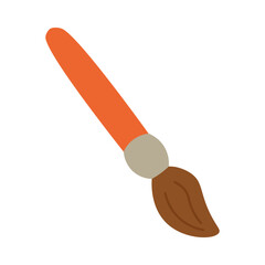 Cartoon paint brush with orange handle and brown bristles. Flat vector illustration for art and school themes.