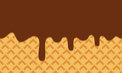 Seamless Flowing chocolate on wafer texture. chocolate drop on ice cream cone texture vertical background graphic illustration have blank space