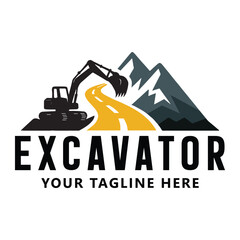 Excavator Logo with Mountain and Road Design