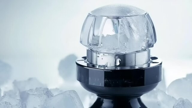 Icy Refreshment: Close-Up of a Modern Spherical Ice Maker and Ice Cubes