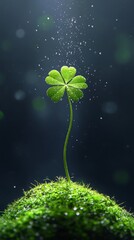 Four-leaf clover emerging from moss