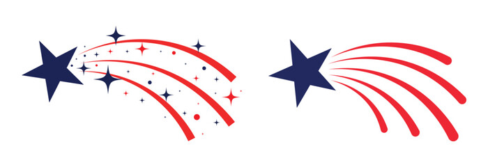 shooting stars design for American independence day banner, poster greetings. red and blue shooting stars. star firework celebrate USA independence day. fire works 4th of july. vector illustration  