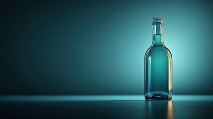 Clear glass bottle, teal background, studio lighting