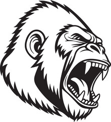 Naklejka premium Roaring Gorilla Face Silhouette with Fierce Expression