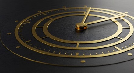 Elegant golden clock with hands showing the time on a dark textured background, a symbol of precision and timelessness