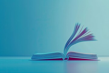Reading Books Online Open Book and Laptop on a Blue Background 3D Render