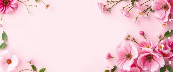 Blank pink floral card, delicate flower frame border, wedding or birthday invitation design,   special day,  celebration